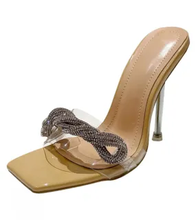 2022 Estate Decorazione in metallo Scarpe da donna Punta squadrata Tacchi sottili Pantofole Concise Shallow Party Solid White Ta