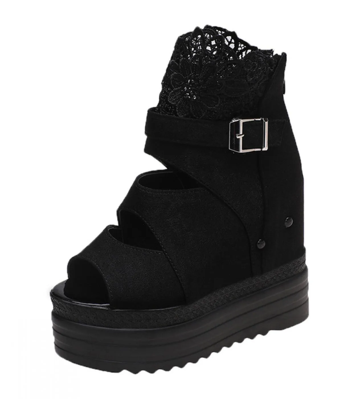 Altezza Crescente Sandali Grossi Donne Fibbia Ricamo Piattaforma Sandali Gladiatore Donna Peep Toe Zeppe Nascoste Scarpe