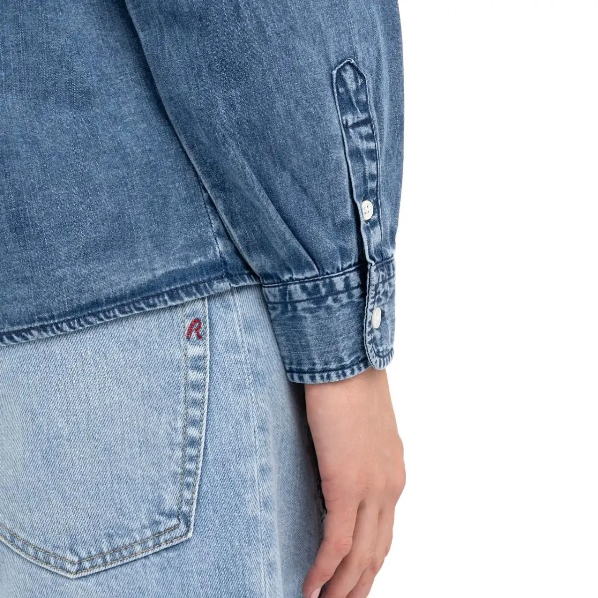 Blusa In Denim Con Rouches
