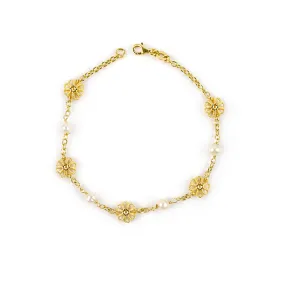 Bracciale con perle e fiori in oro giallo