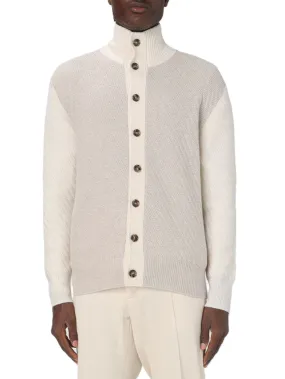 Cardigan Polo Pecora Bianco Grigio in Lana