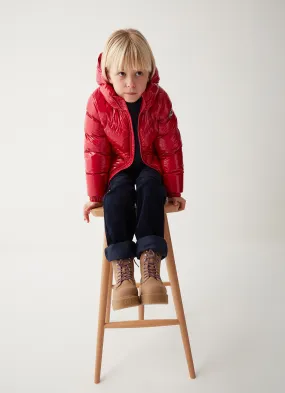 Daunenjacke mit Kapuze aus superglänzendem Gewebe