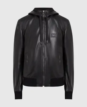 Dolce&Gabbana Giubbotto in pelle nera con patch logo G9PB8LFUL89