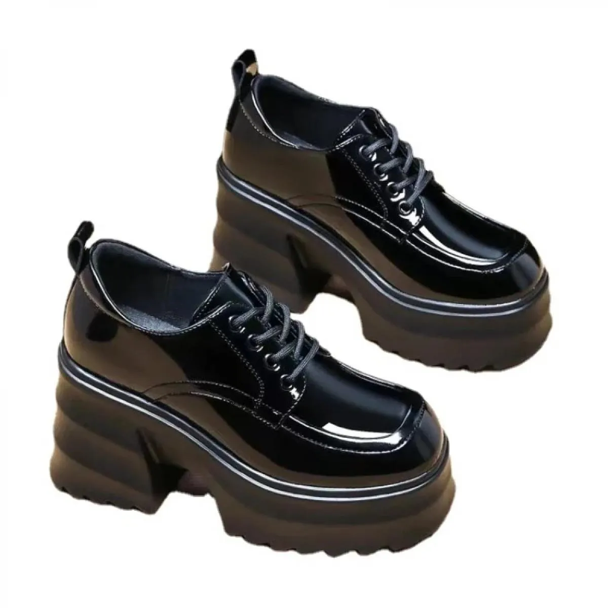 Donne Scarpe Tacchi Alti 2024 Nuova Tendenza Moda Partito Scarpe Zeppe Pompe Casual Signore Nero Lace Up Pu Leathesr Caviglia