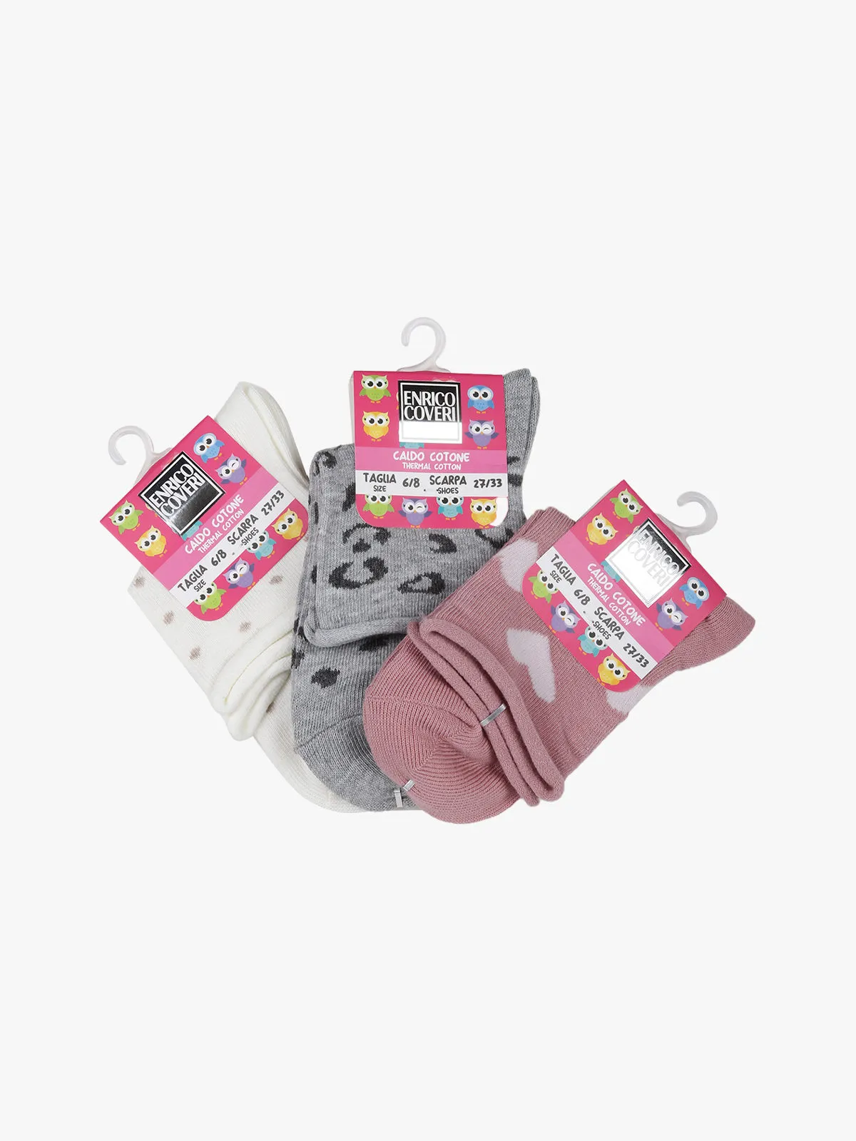 Enrico Coveri Chaussettes courtes pour fille en coton chaud. Paquet de 3 paires