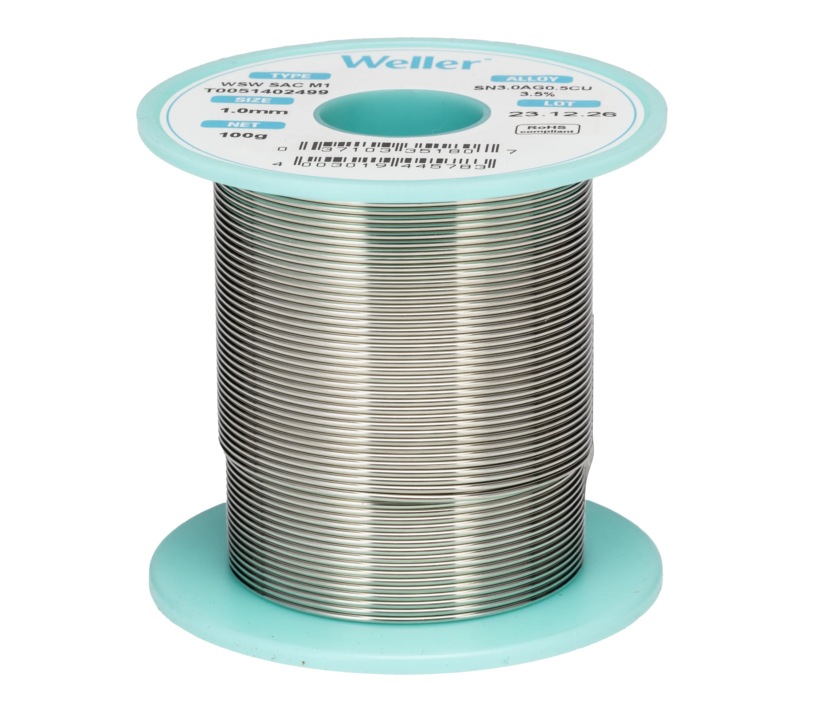 Lega saldante senza piombo Weller, Ø 1mm, punto fusione 217-221°C, 100g