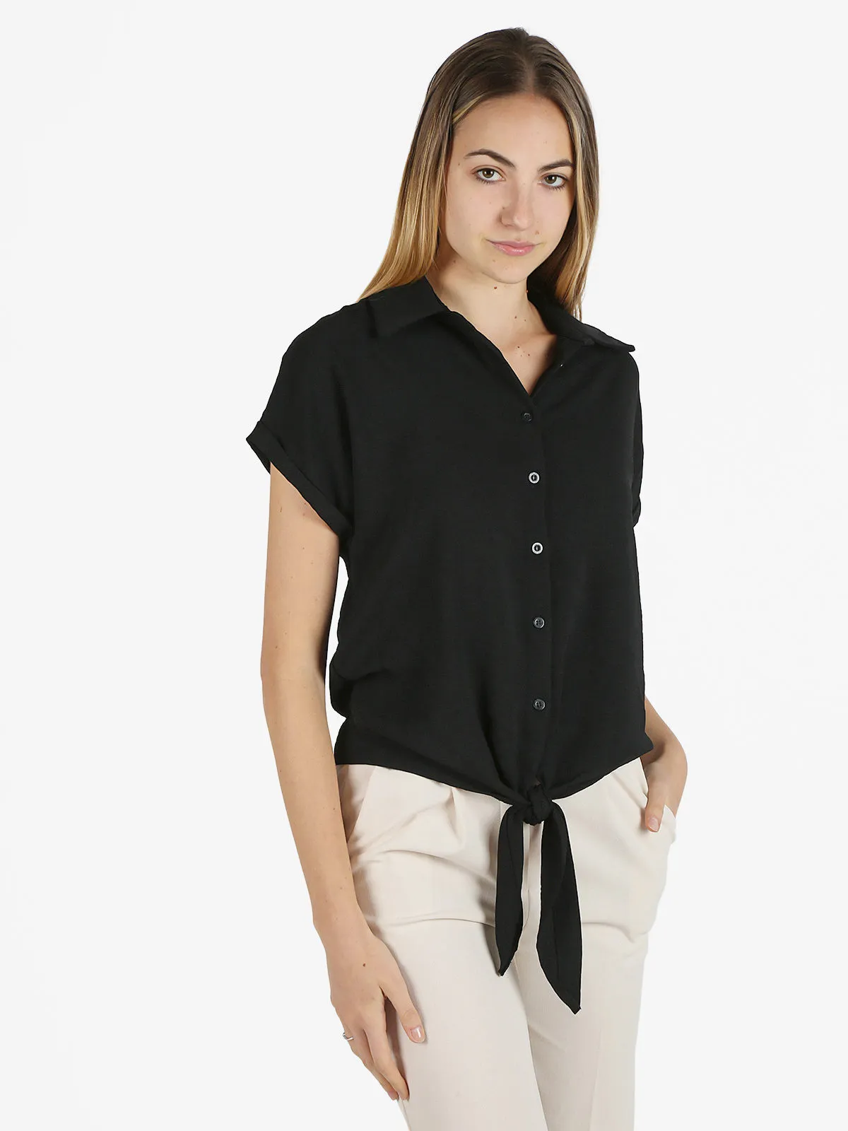 Melitea Blouse femme manches courtes avec noeud