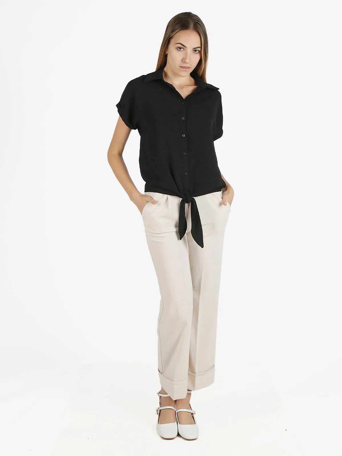 Melitea Blouse femme manches courtes avec noeud