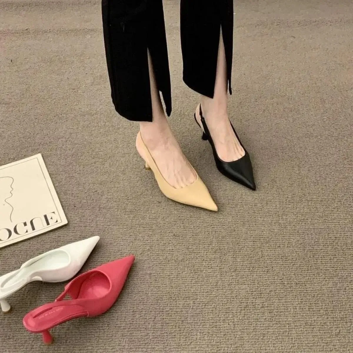 Moda Donna Sandali Décolleté da festa Tacchi alti sottili Fascia elastica Nero Bianco Beige Rosa Scarpe eleganti estive Donna La