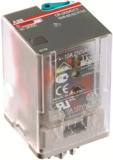 Relè d'interfaccia ABB serie CR-U, bobina 230V ca, Guida DIN, contatti 3CO (SPDT)