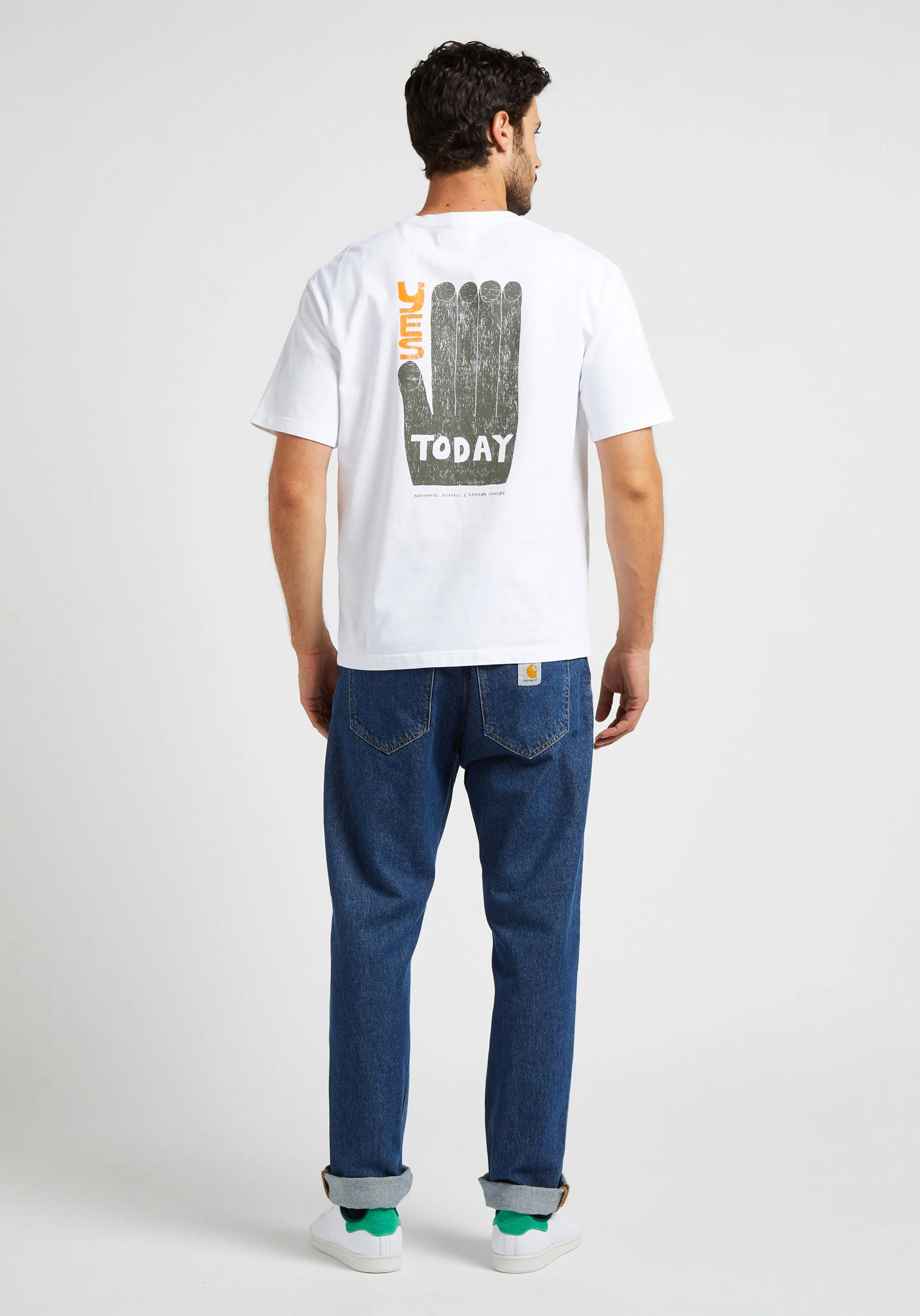  SAMSOE SAMSOE   NATHANIEL - T-shirt scollo tondo regular fit stampata in cotone bio | Bianco