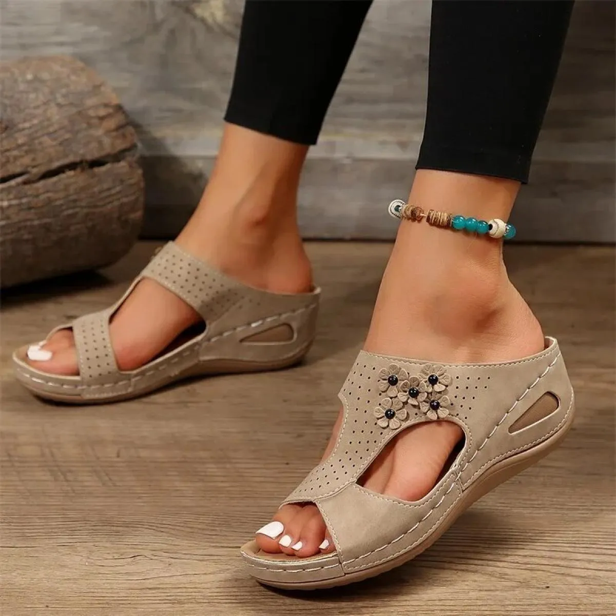 Sandali da donna sandali con tacco retrò per scarpe estive da donna slip on zeppa pantofole con tacco morbido per interni ed est
