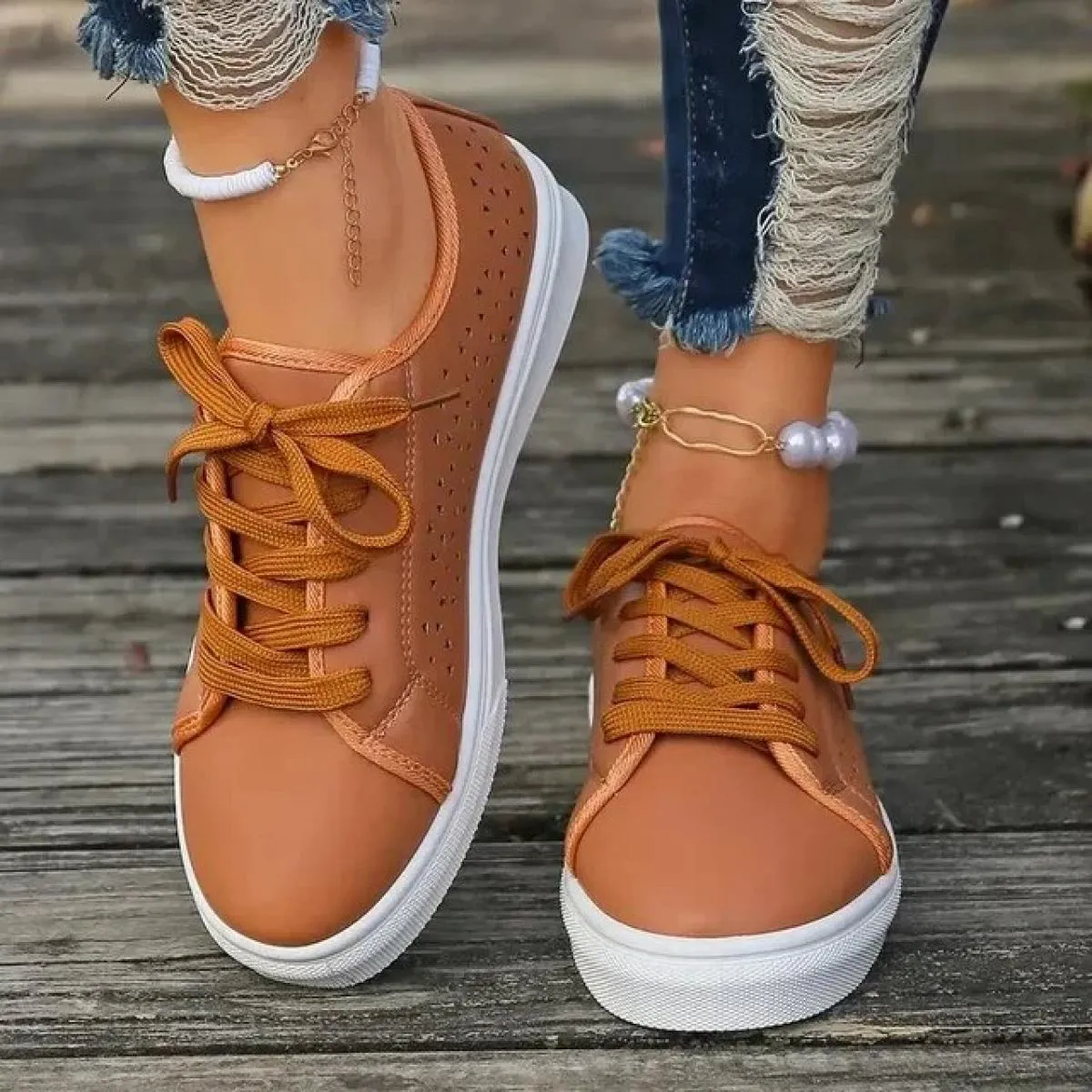 Scarpe casual da donna eleganti e traspiranti da passeggio piatte semplici base autunnale in metallo con lacci tinta unita per a