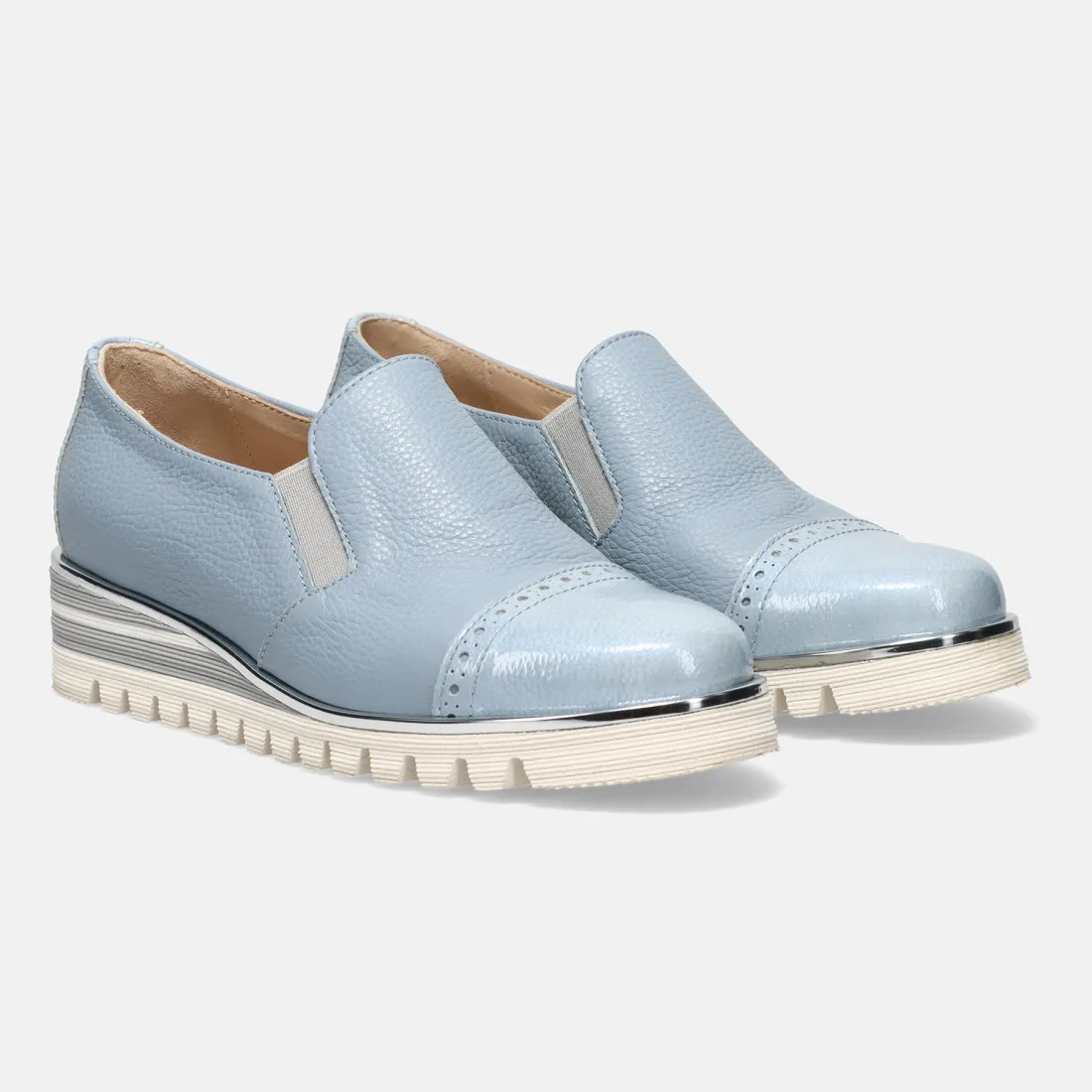 Slip on donna Sangiorgio azzurro in pelle e vernice