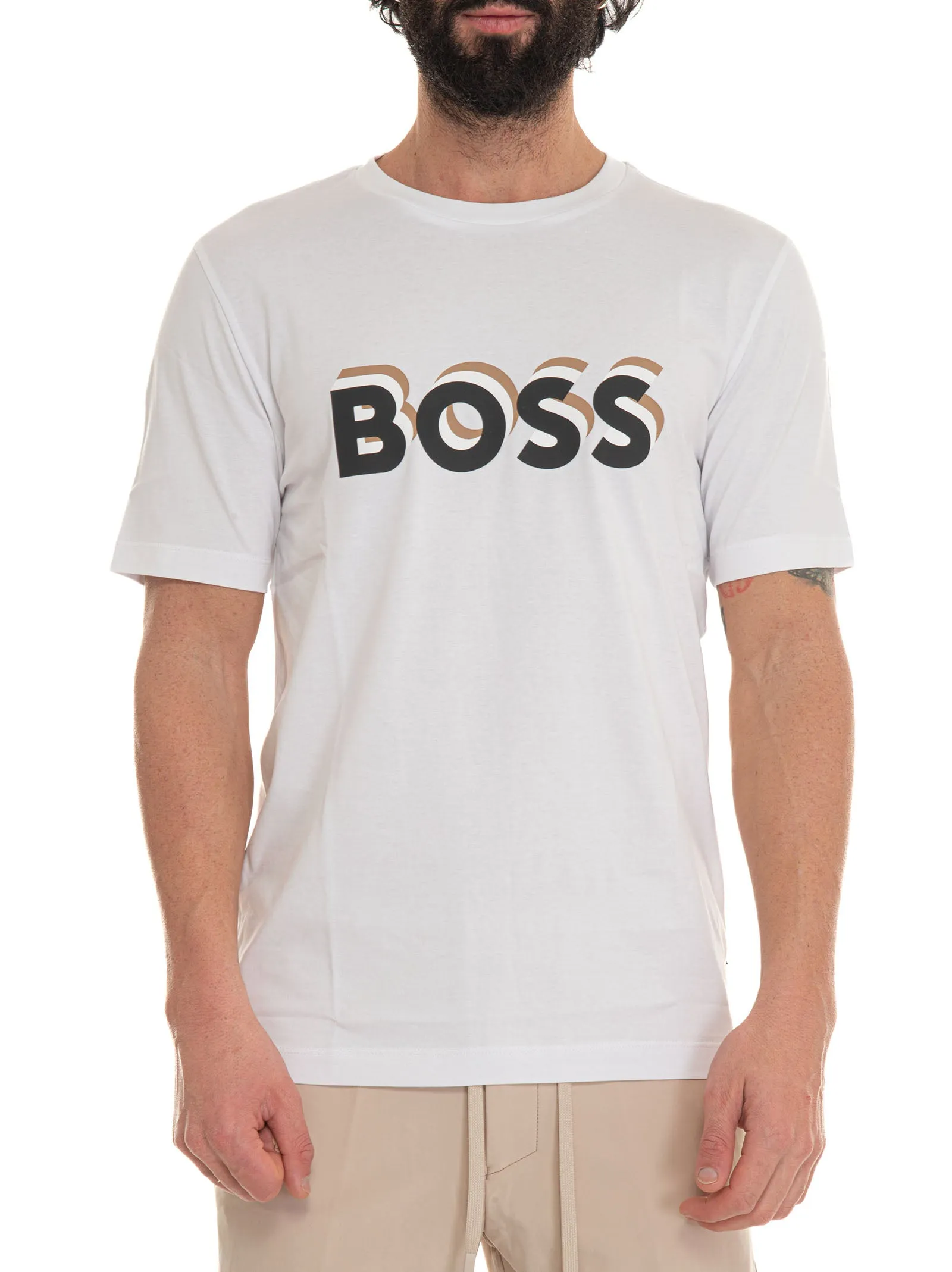 T-shirt girocollo mezza manica Bianco BOSS Uomo